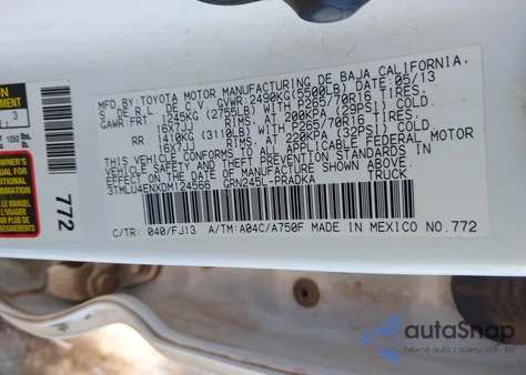 2013 Toyota Tacoma Base V6 z USA, uszkodzony, nr VIN 3TMLU4ENXDM124566